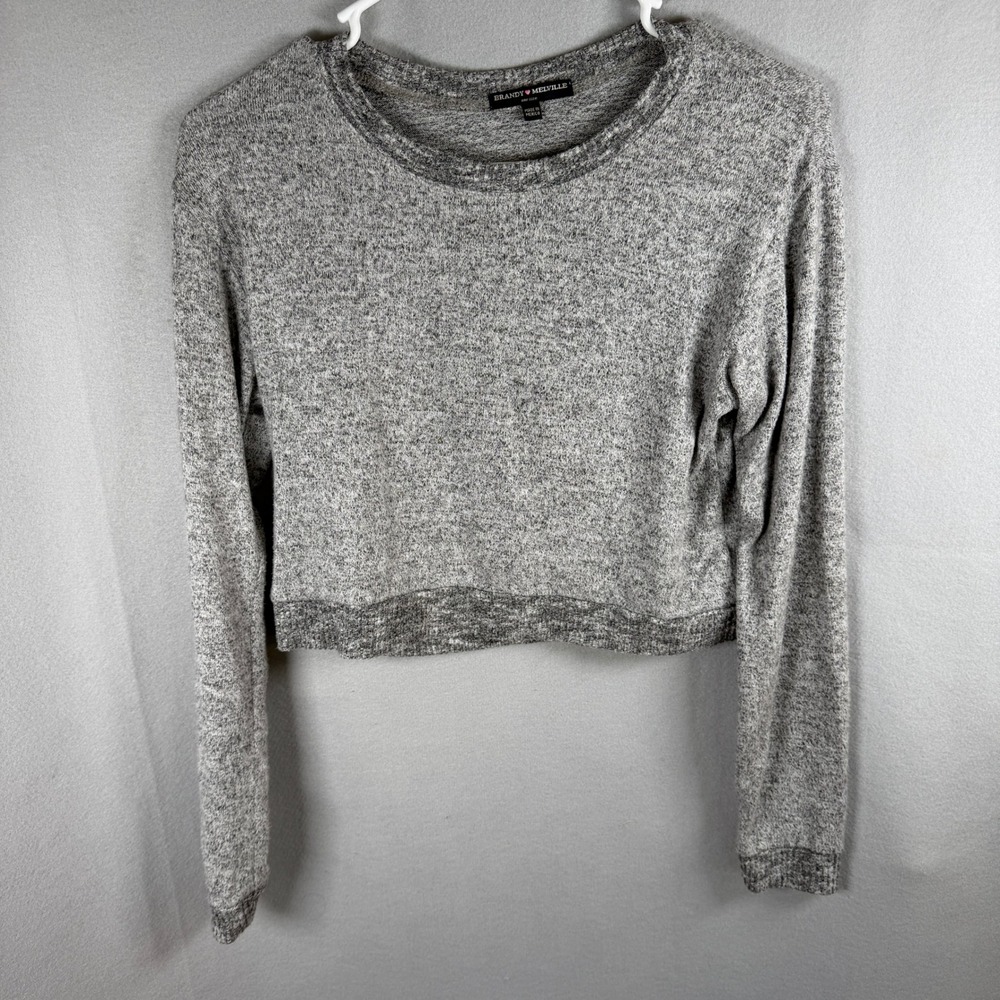 Brandy Melville Sweater Women One Size Cropped Gray Marled Knit EUC Y2K Preppy